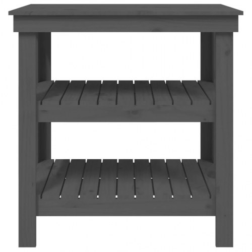 Arbejdsbord i massivt fyrretræ med hylder - 78,5×50×80 cm, grå