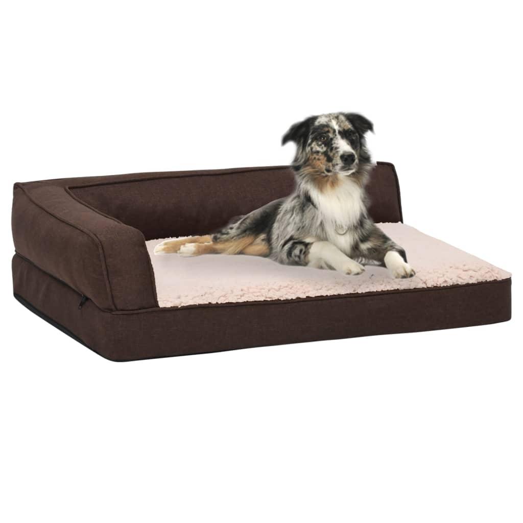 Ergonomisk hundeseng 90x64 cm hør-look fleece brun