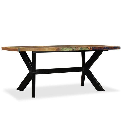 Spisebord med krydsstel 180 cm massivt genbrugstræ og stål