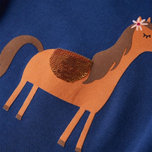 Langærmet T-shirt til børn med pony - marineblå, str. 128
