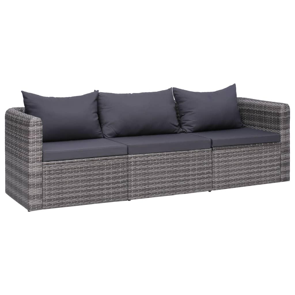 Havesofasæt i 3 dele med hynder polyrattan grå