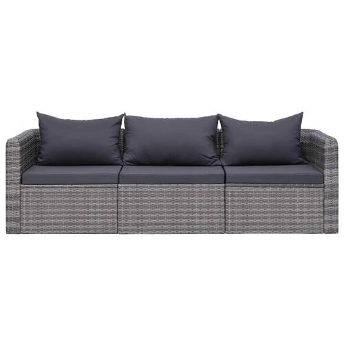 Havesofasæt i 3 dele med hynder polyrattan grå