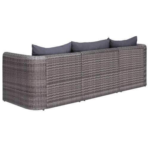 Havesofasæt i 3 dele med hynder polyrattan grå