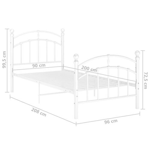 Sengestel 90x200 cm metal hvid