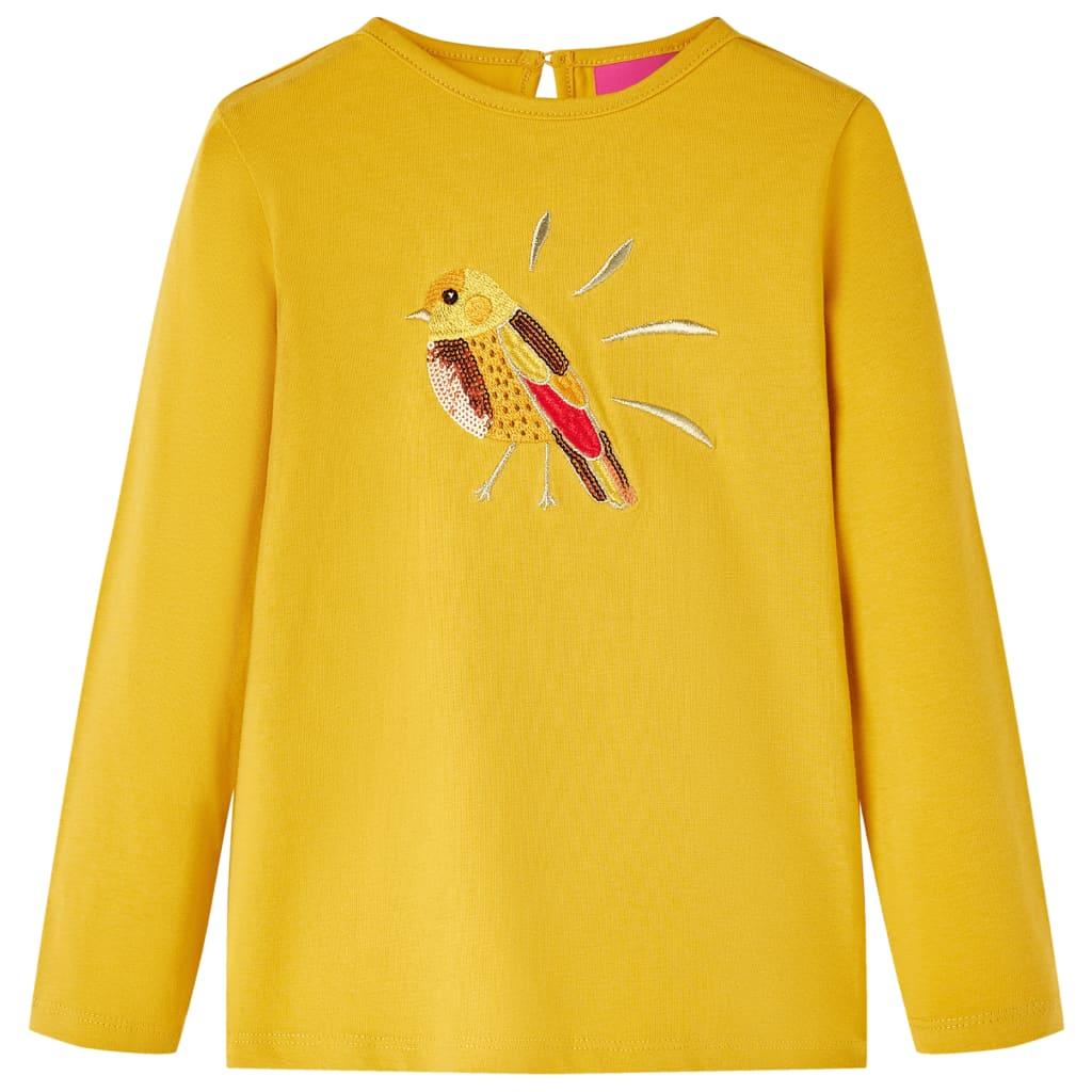 Langærmet T-shirt til børn str. 92 okkergul