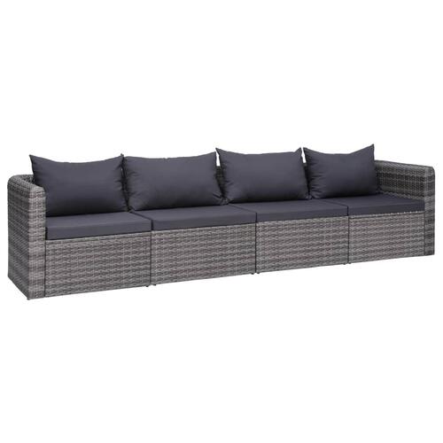 Havesofasæt i 4 dele med hynder polyrattan grå