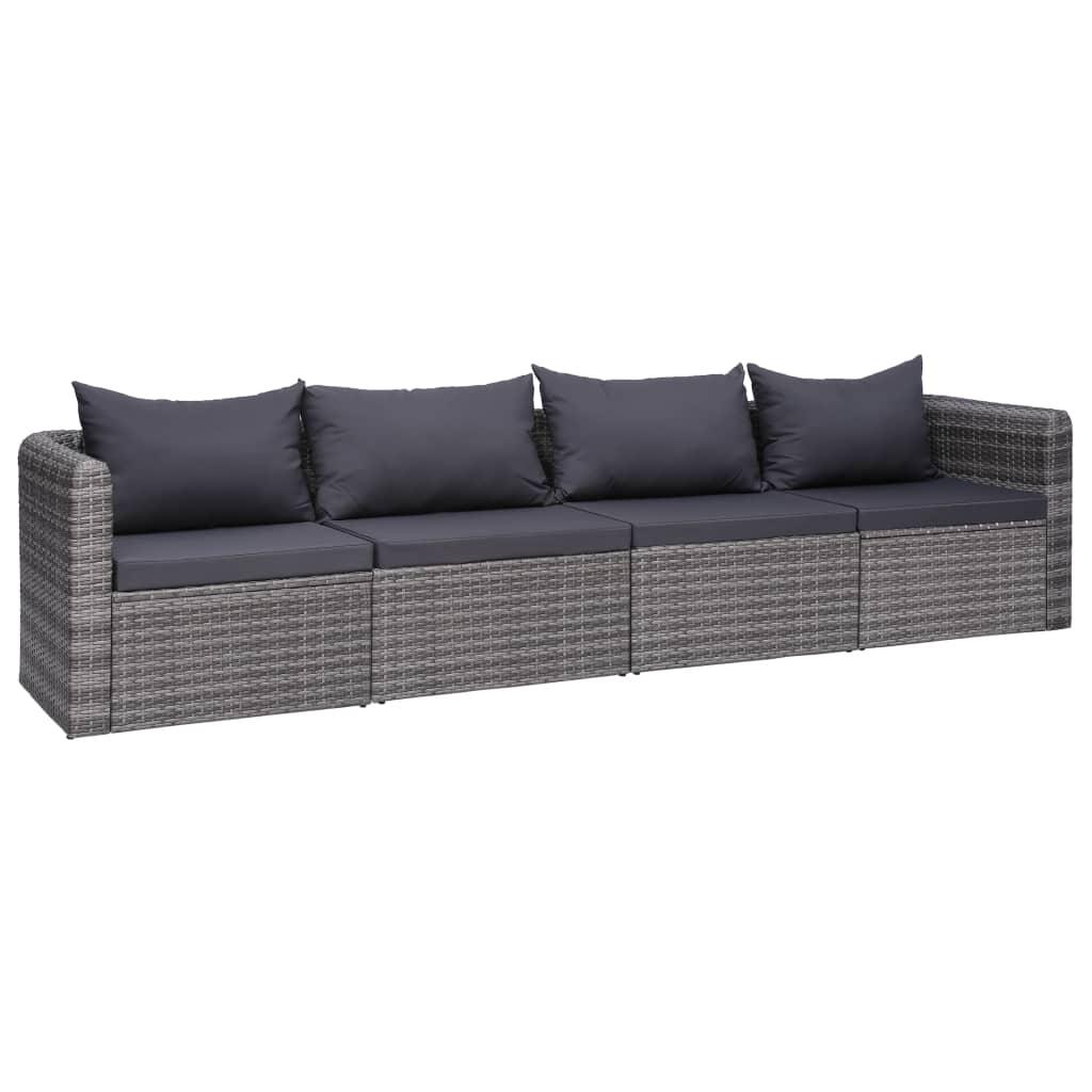 Havesofasæt i 4 dele med hynder polyrattan grå