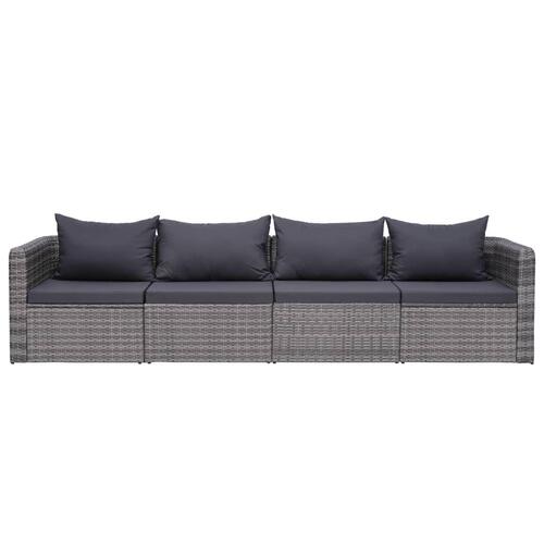 Havesofasæt i 4 dele med hynder polyrattan grå
