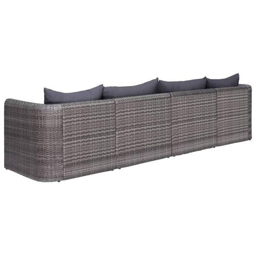 Havesofasæt i 4 dele med hynder polyrattan grå