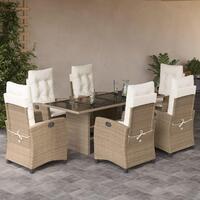 Spisebordssæt til haven 7 dele med hynder polyrattan beige