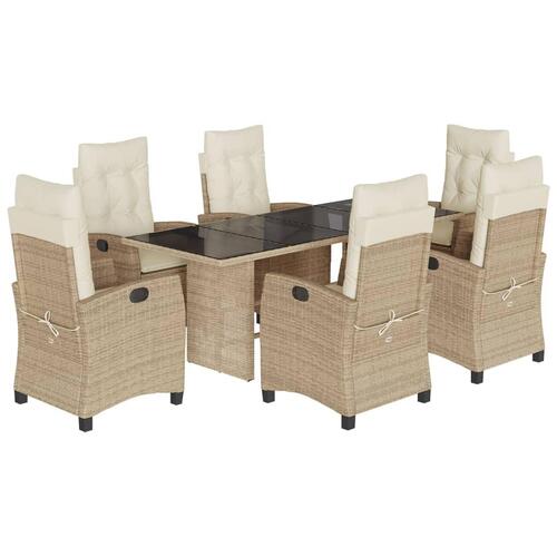 Spisebordssæt til haven 7 dele med hynder polyrattan beige