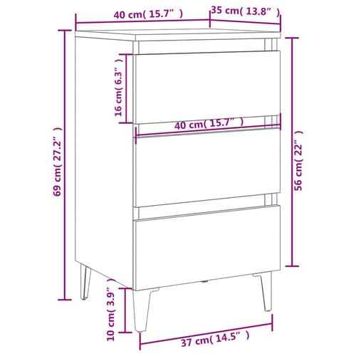 Sengeskab m. metalben 40x35x69 cm sort