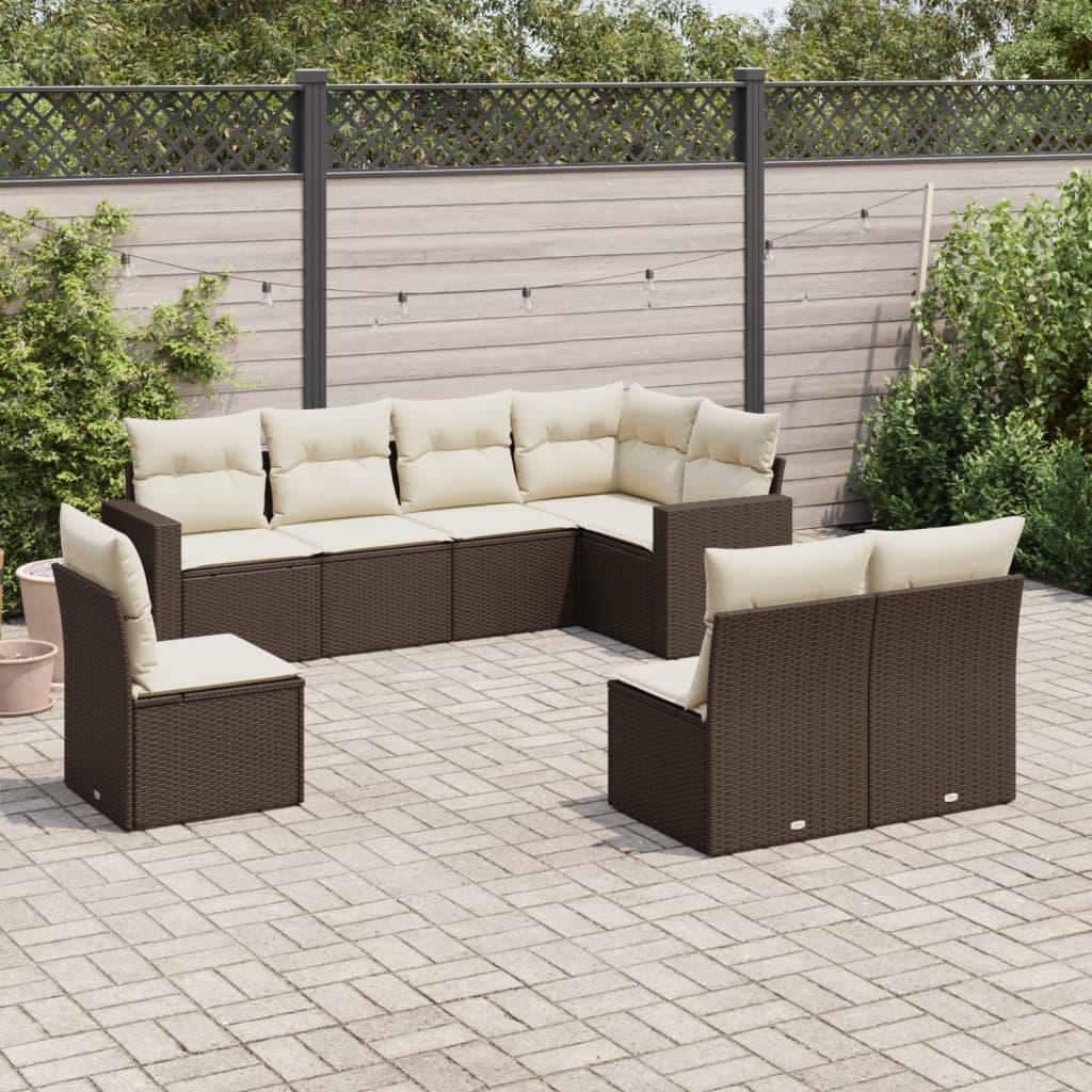 Sofasæt til haven 8 dele med hynder polyrattan brun