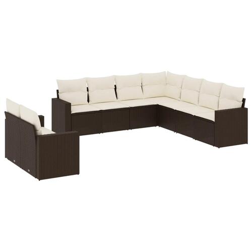 Sofasæt til haven 9 dele med hynder polyrattan brun