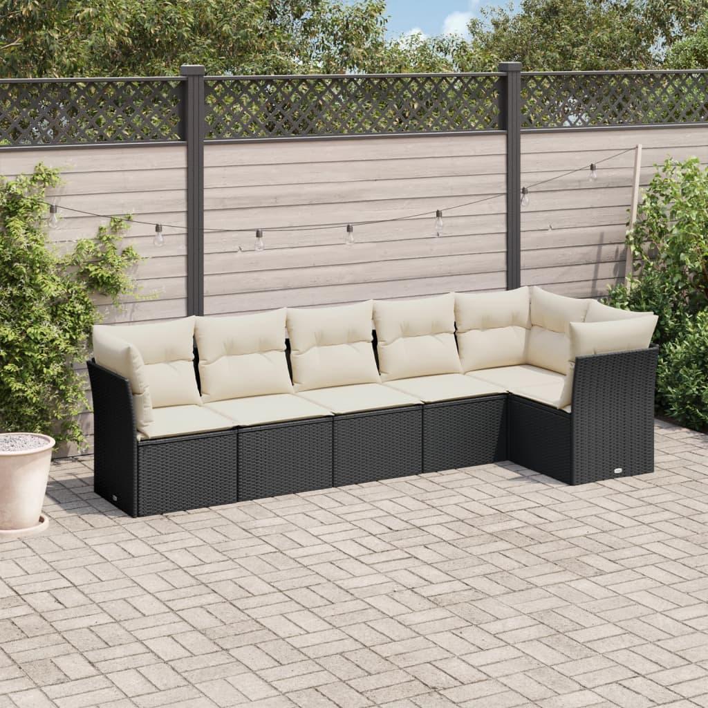 Sofasæt til haven 6 dele med hynder polyrattan sort