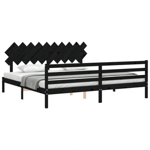 Sengeramme med sengegavl 200x200 cm massivt træ sort