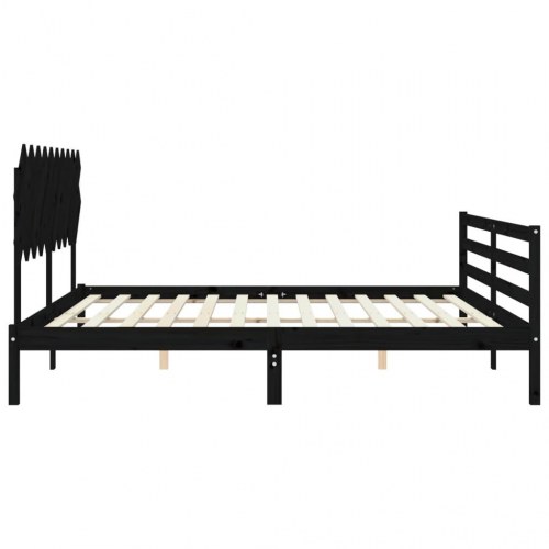 Sengeramme med sengegavl 200x200 cm massivt træ sort