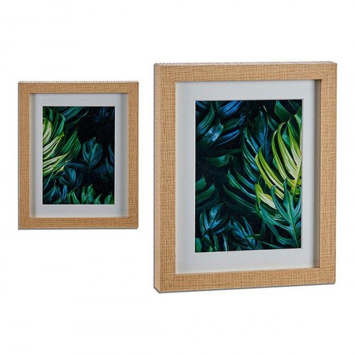 Billedramme med bladmotiv - brun/grøn, glas og spånplade, 23 × 3 × 28 cm