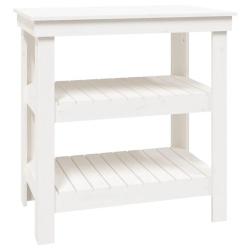 Arbejdsbord i massivt fyrretræ med 2 hylder - 78,5×50×80 cm, hvid