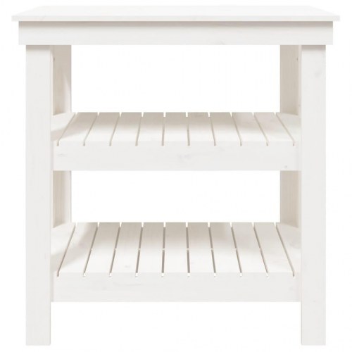 Arbejdsbord i massivt fyrretræ med 2 hylder - 78,5×50×80 cm, hvid