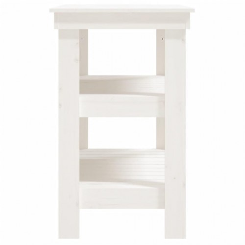 Arbejdsbord i massivt fyrretræ med 2 hylder - 78,5×50×80 cm, hvid