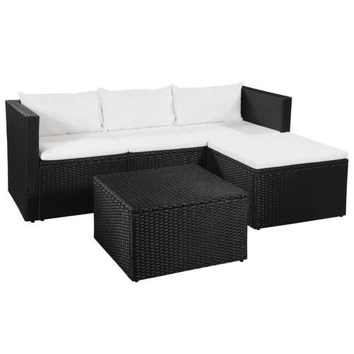 Haveloungesæt 3 dele polyrattan sort og hvid