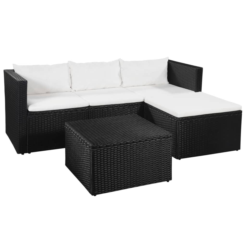 Haveloungesæt 3 dele polyrattan sort og hvid