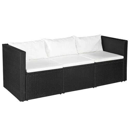 Haveloungesæt 3 dele polyrattan sort og hvid
