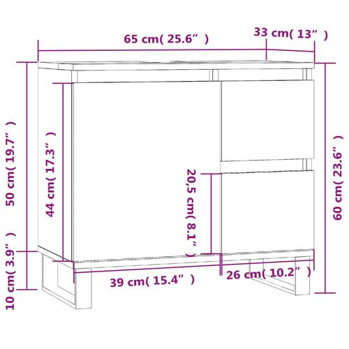 Badeværelsesskab 65x33x60 cm konstrueret træ brun egetræsfarve