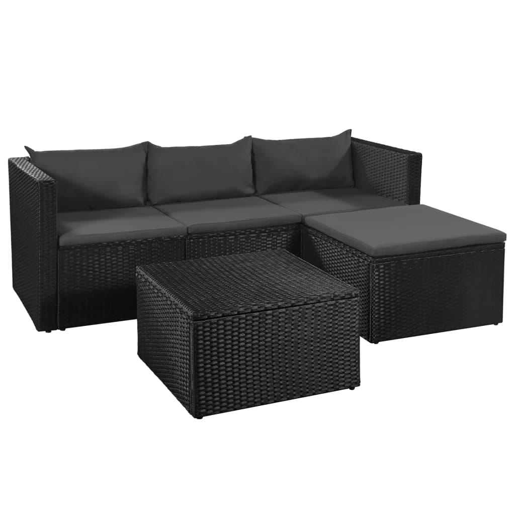 Haveloungesæt 3 dele polyrattan sort og grå