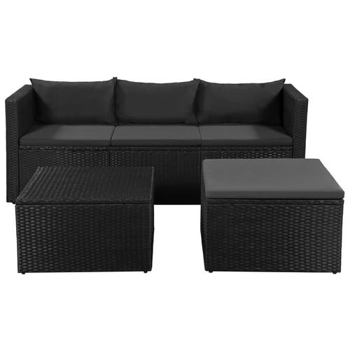 Haveloungesæt 3 dele polyrattan sort og grå