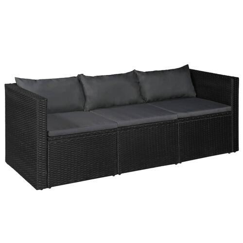 Haveloungesæt 3 dele polyrattan sort og grå