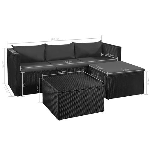 Haveloungesæt 3 dele polyrattan sort og grå
