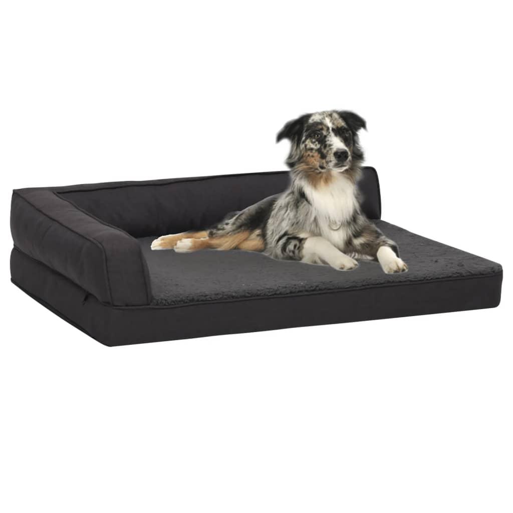 Ergonomisk hundeseng 90x64 cm hør-look fleece sort