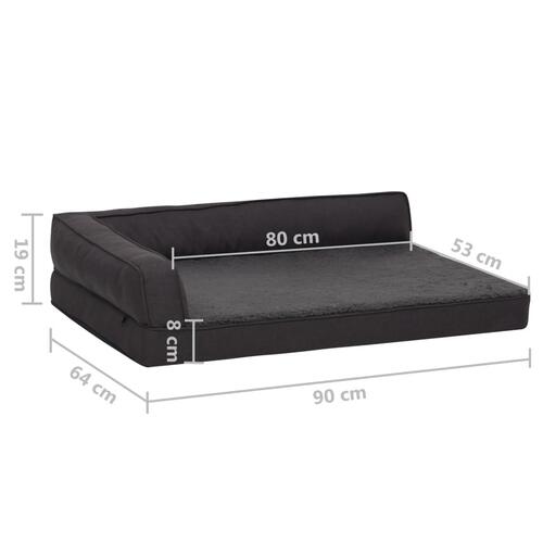 Ergonomisk hundeseng 90x64 cm hør-look fleece sort