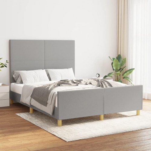 Sengeramme med sengegavl 140x190 cm - stof, lysegrå