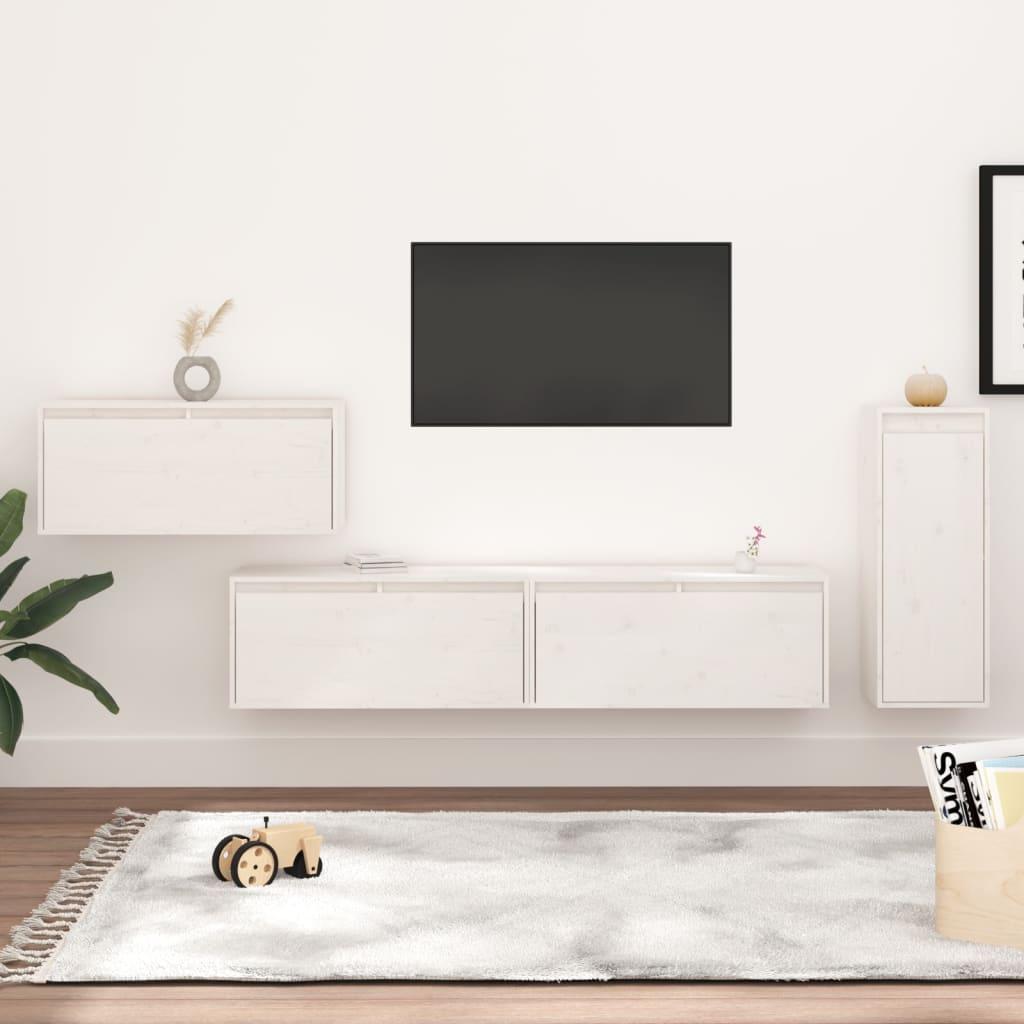 Tv-skabe 4 dele massivt fyrretræ hvid