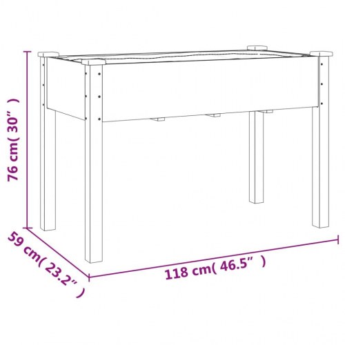 Plantekasse med foring i massivt fyrretræ - brun 118 x 59 x 76 cm