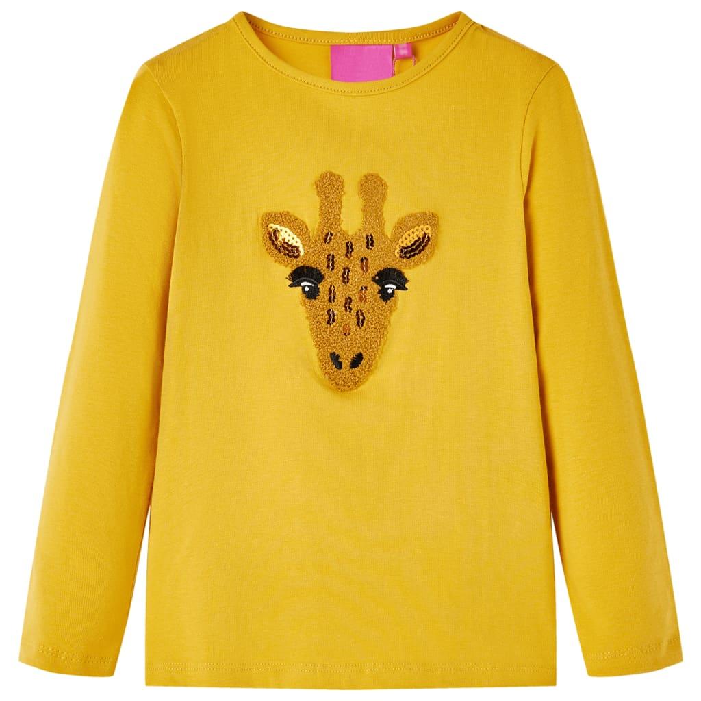 Langærmet T-shirt til børn str. 104 okkergul billede