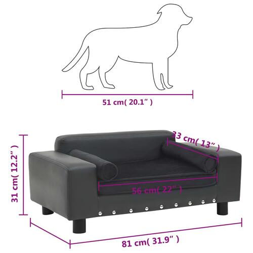 Hundesofa 81x43x31 cm plys og kunstlæder mørkegrå