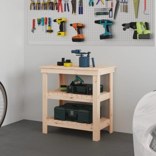 Arbejdsbord i massivt fyrretræ - 78,5 × 50 × 80 cm med 2 hylder