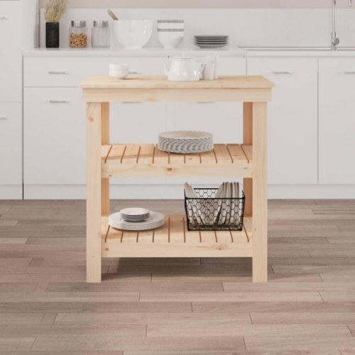Arbejdsbord i massivt fyrretræ - 78,5 × 50 × 80 cm med 2 hylder