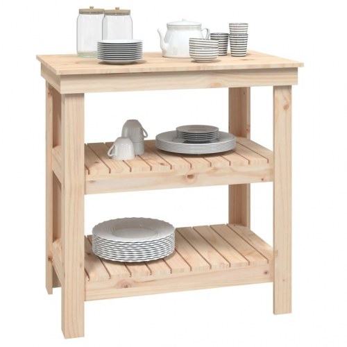 Arbejdsbord i massivt fyrretræ - 78,5 × 50 × 80 cm med 2 hylder