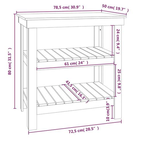 Arbejdsbord 78,5x50x80 cm massivt fyrretræ