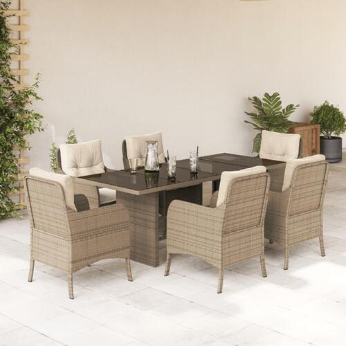Spisebordssæt til haven 7 dele med hynder polyrattan beige