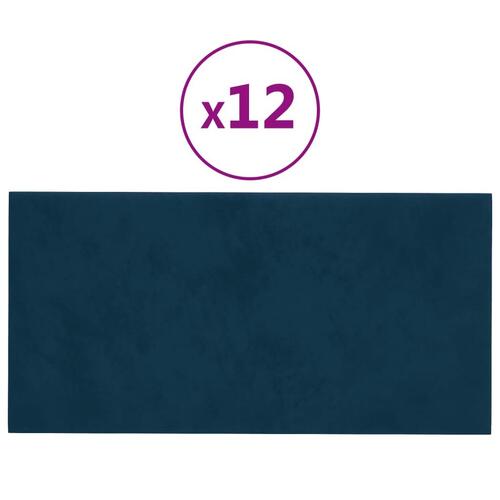 Vægpaneler 12 stk. 30x15 cm 0,54 m² fløjl blå