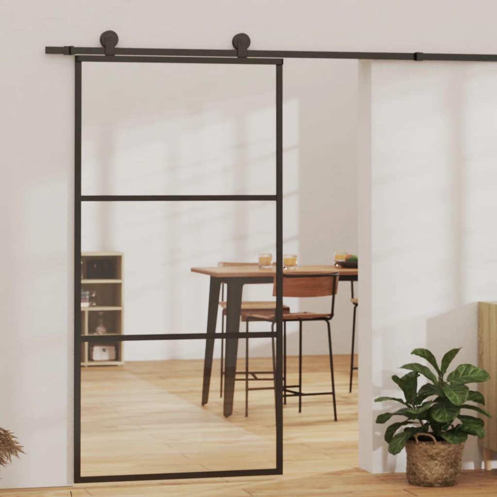Skydedør m. monteringssæt 102x205 cm sikkerhedsglas og aluminium