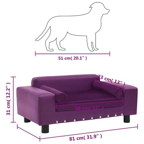 Hundesofa 81x43x31 cm plys og kunstlæder bordeauxfarvet
