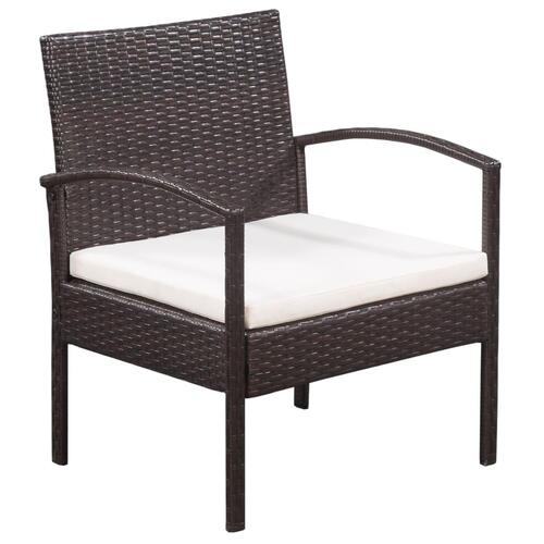Haveloungesæt 5 dele med hynder polyrattan brun