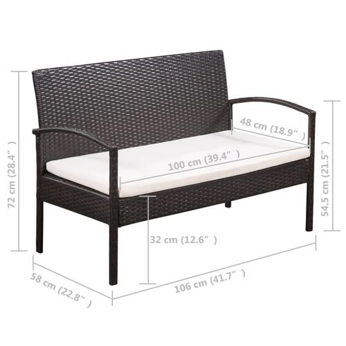 Haveloungesæt 5 dele med hynder polyrattan brun